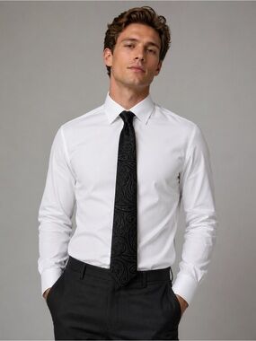 Chaps Men’s 100% Silk Tie Black Gray Paisley Pattern Classic Necktie Business